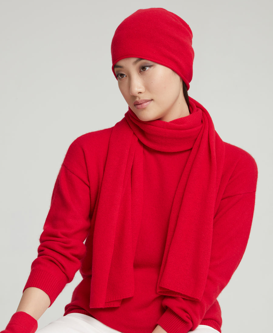 Denner cashmere Knitted Hat (Classic Colours) in Dahlia, view 6