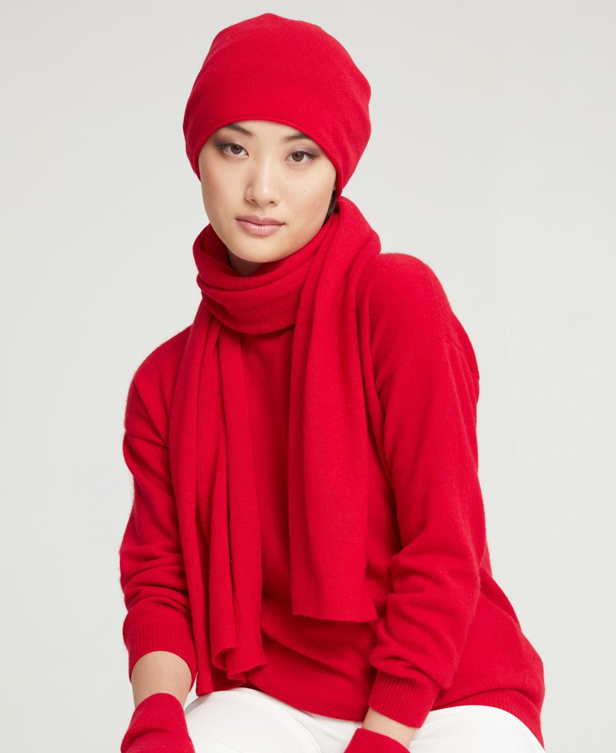 Denner cashmere Knitted Hat (Classic Colours) in Dahlia, view 7