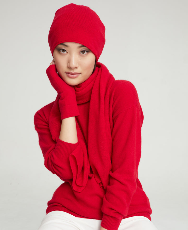 Denner cashmere Knitted Hat (Classic Colours) in Dahlia, view 5