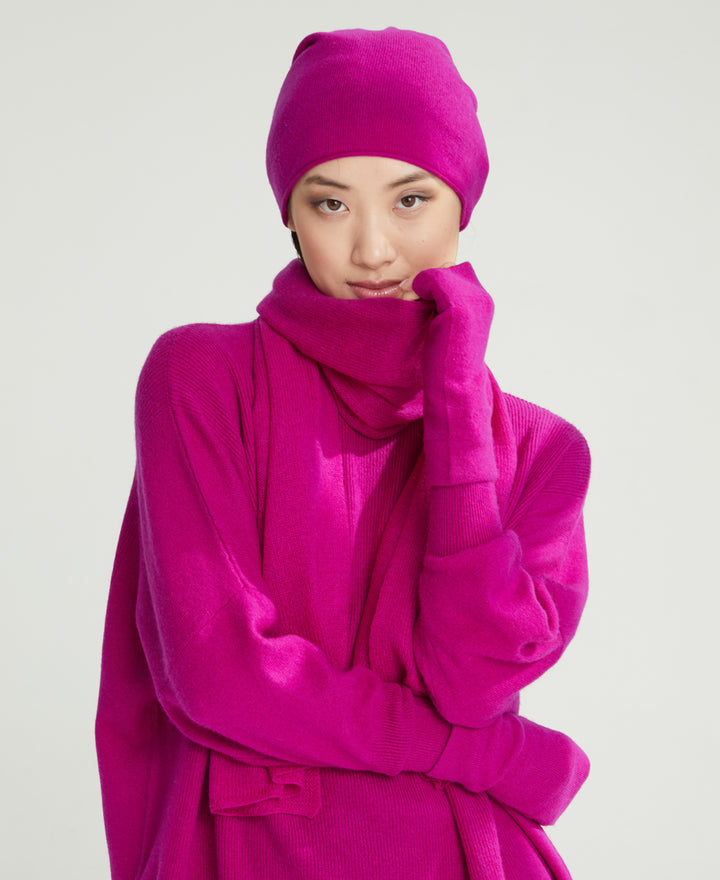 Denner cashmere Knitted Hat (Classic Colours) in Dahlia