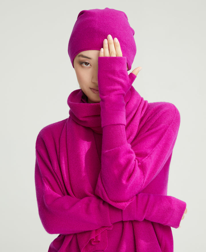 Denner cashmere Knitted Hat (Classic Colours) in Dahlia, view 3