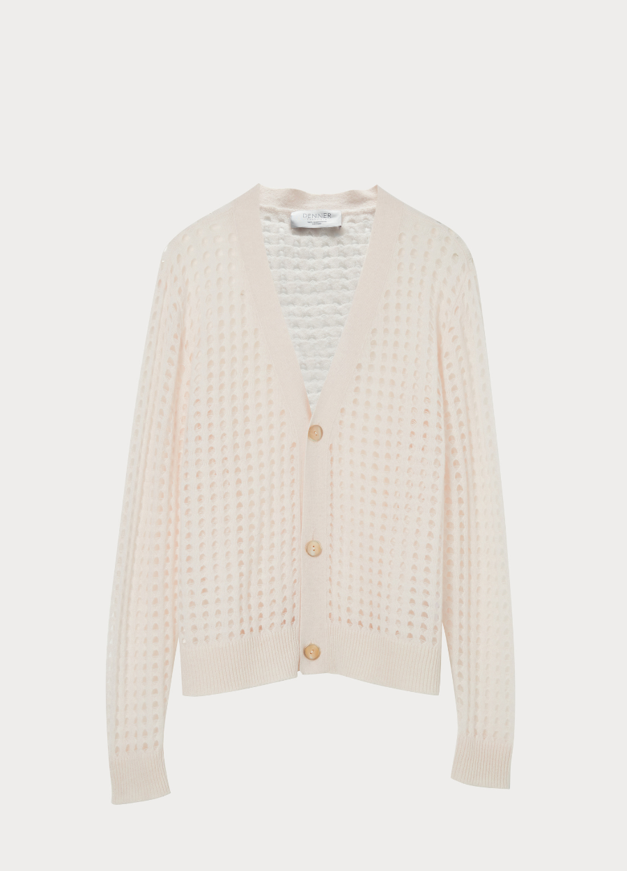 Denner women's cashmere Kew Cardigan in Light Pink, view 2