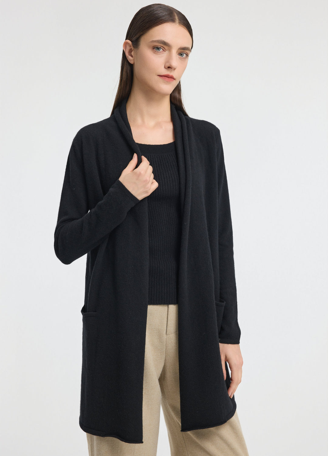 Denner women's cashmere Long Cardigan in Black