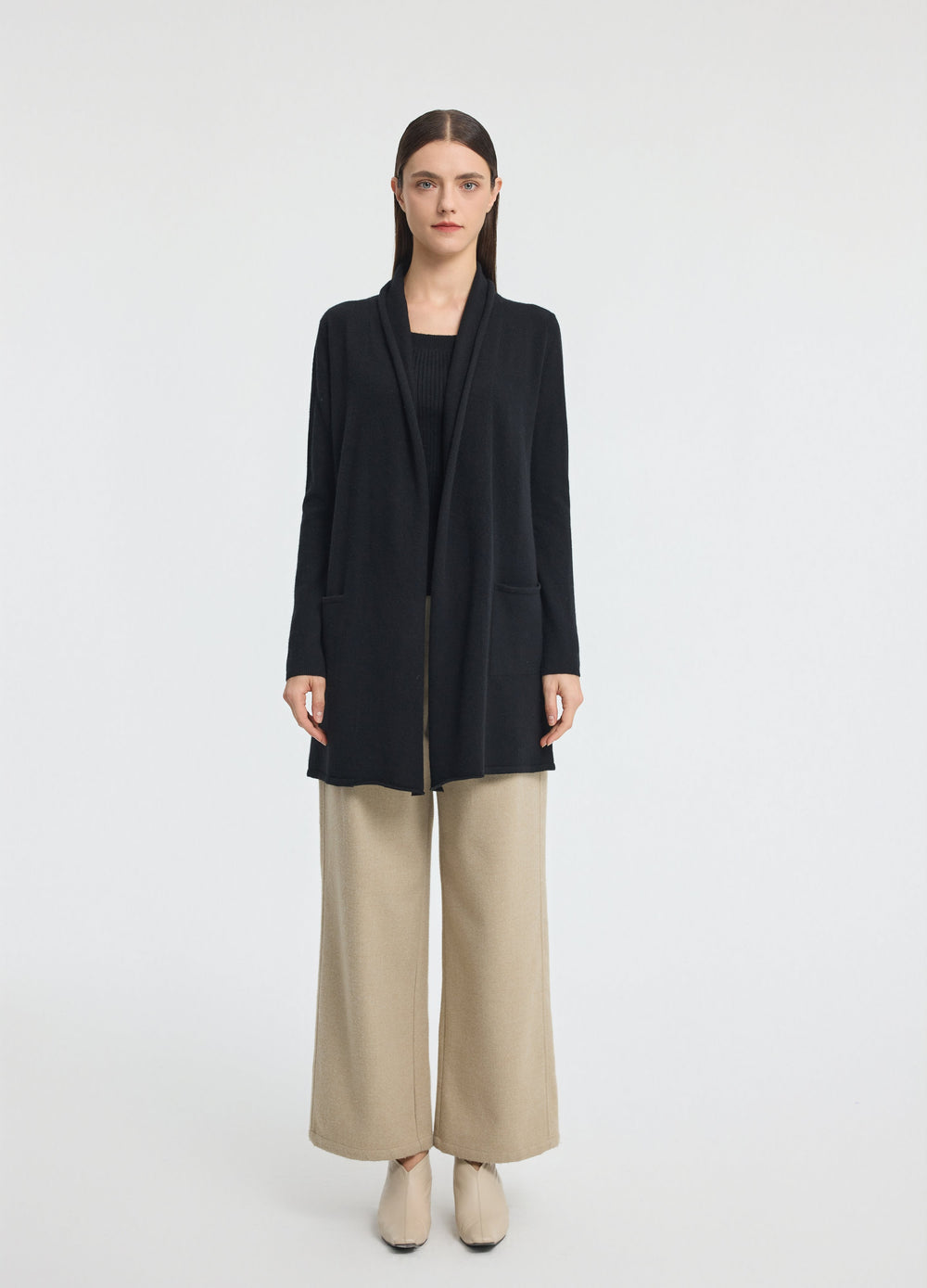 Denner women's cashmere Long Cardigan in Black, view 2