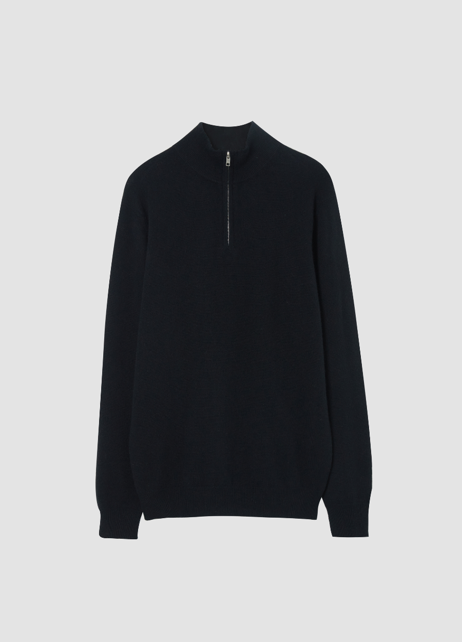 Denner men's merino and cashmere blend Kensington Summer Quarter Zip in Velvet Black, view 2