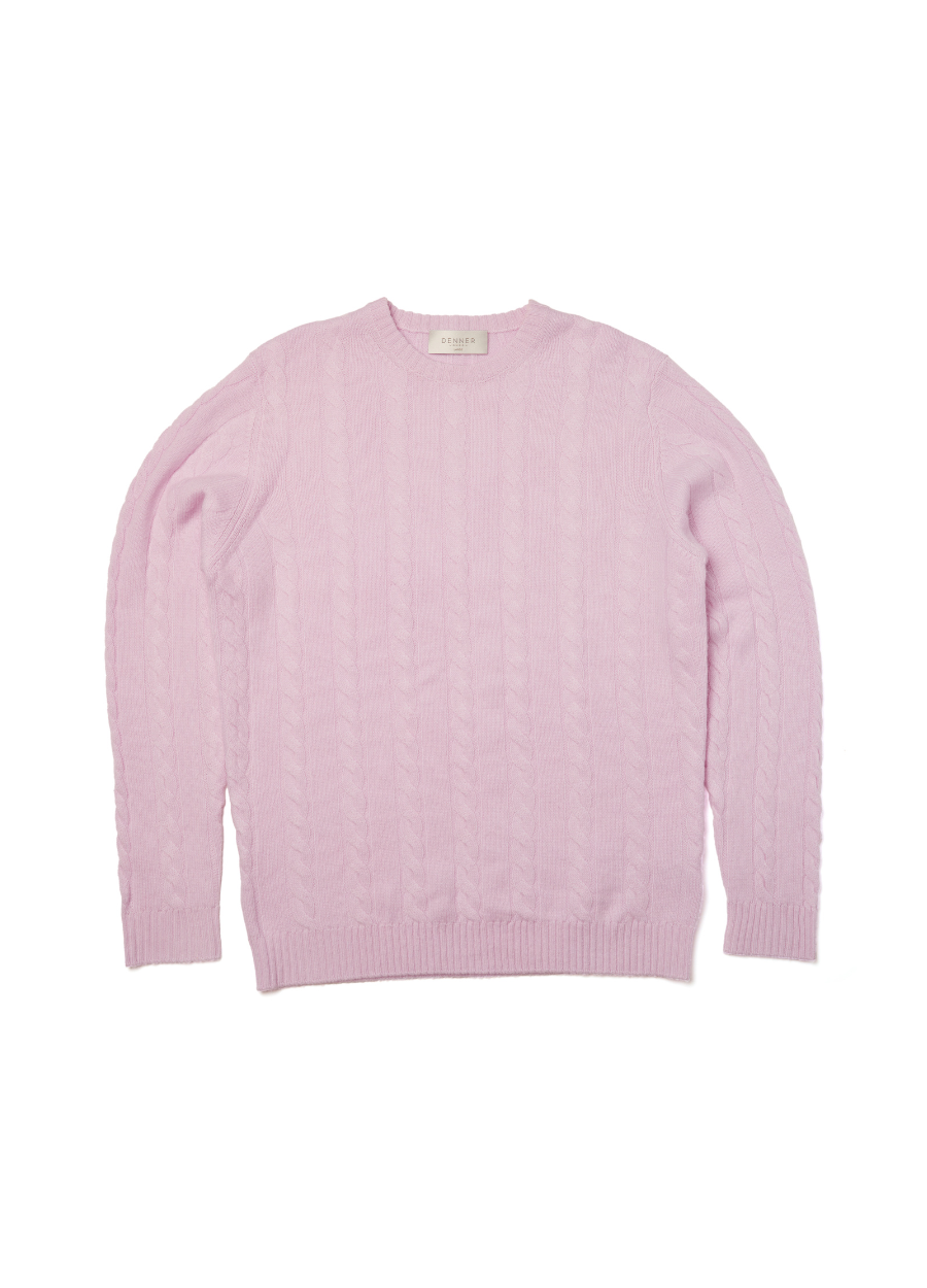 Denner men's merino and cashmere blend Cable Crew in Hint of Violet