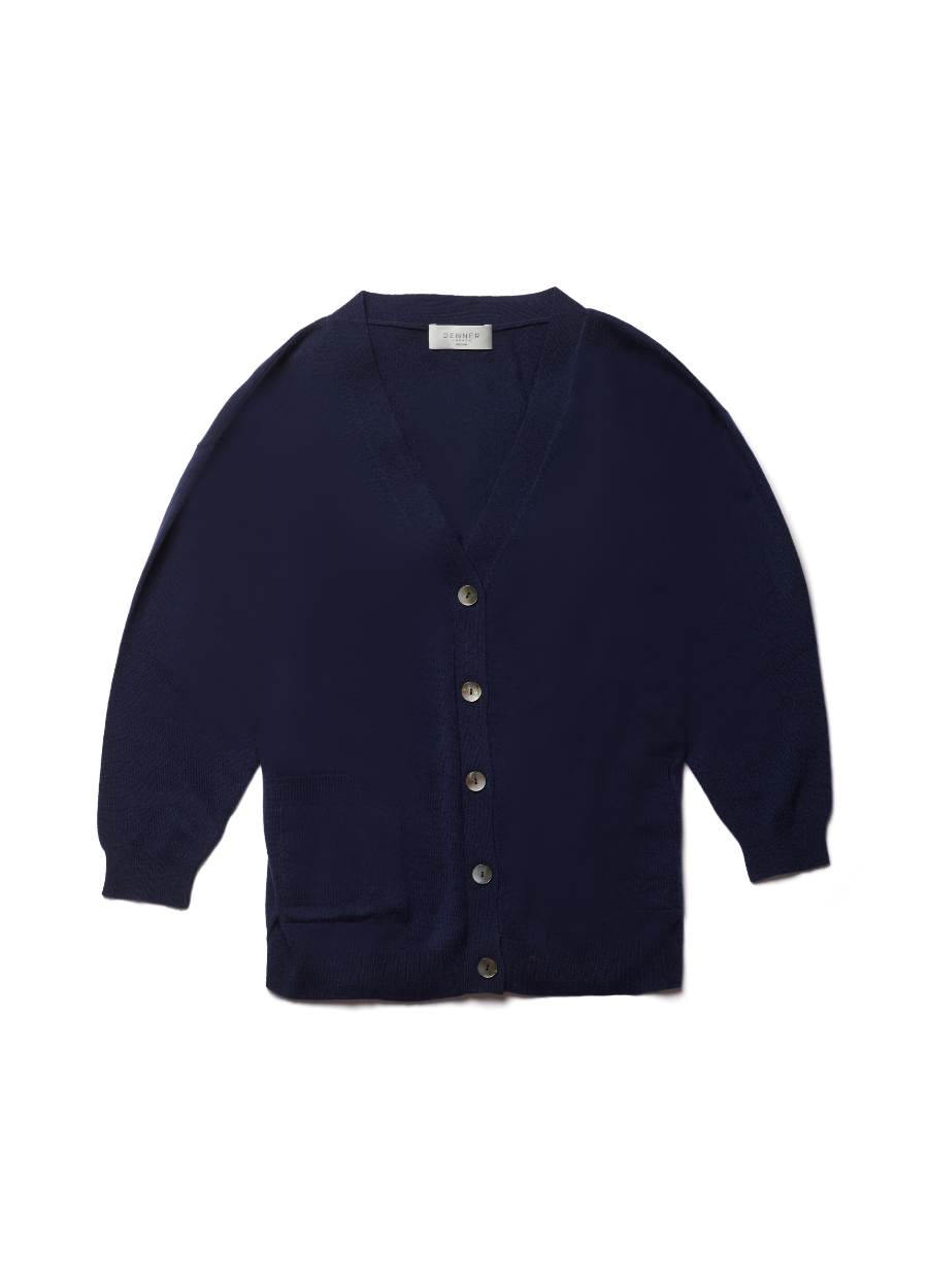 Denner women's merino and cashmere blend Oceane Oversized Cardi in Evening Blue, view 2