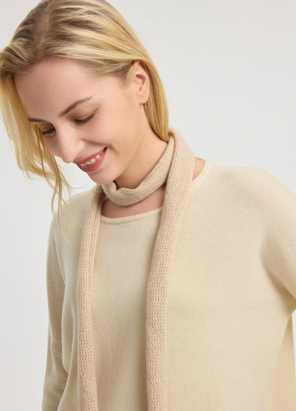 Denner women's cashmere Pointelle Mini Scarf in Natural Brown