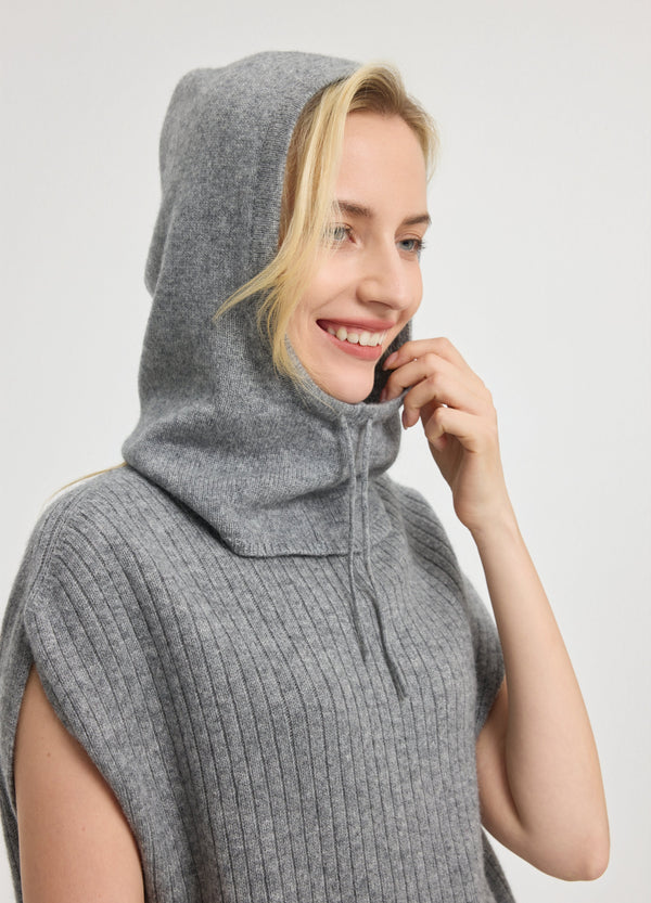 Denner women's cashmere Ribbed Balaclava in Mid Grey