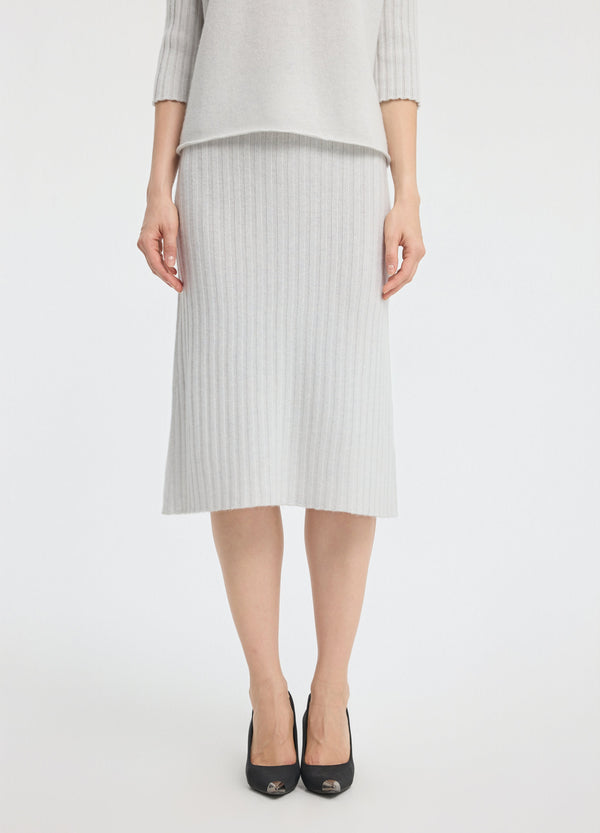 Denner women's cashmere Ribbed Midi Skirt in Haze