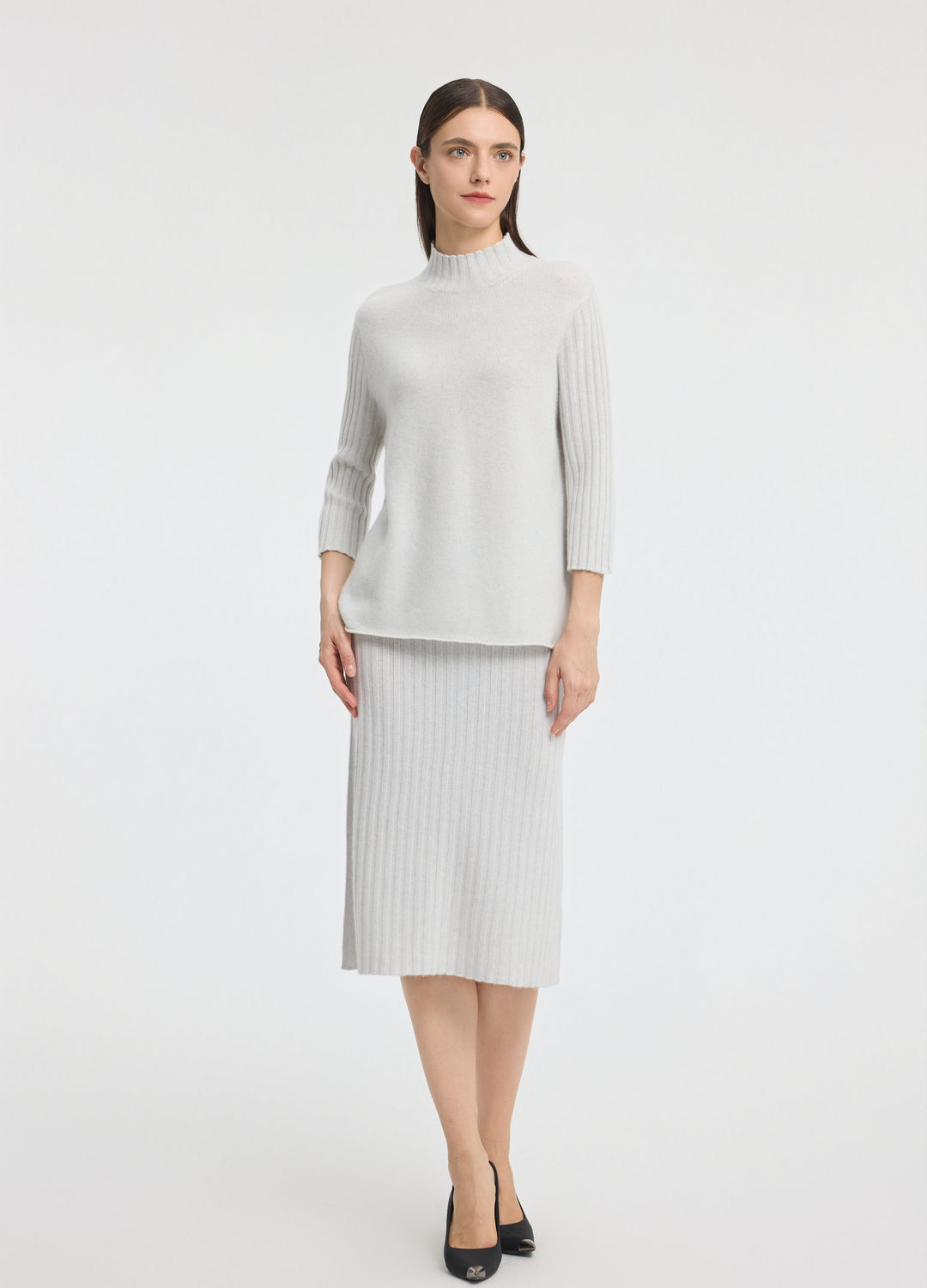 Cashmere Ribbed Midi Skirt