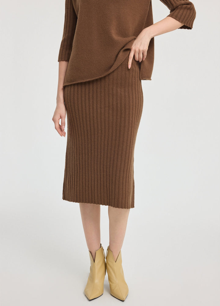 Cashmere Ribbed Midi Skirt