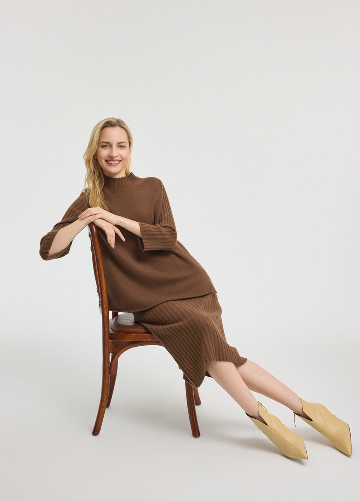 Cashmere Ribbed Midi Skirt