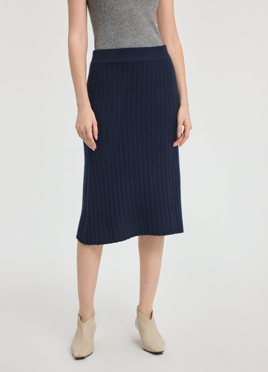Cashmere Ribbed Midi Skirt