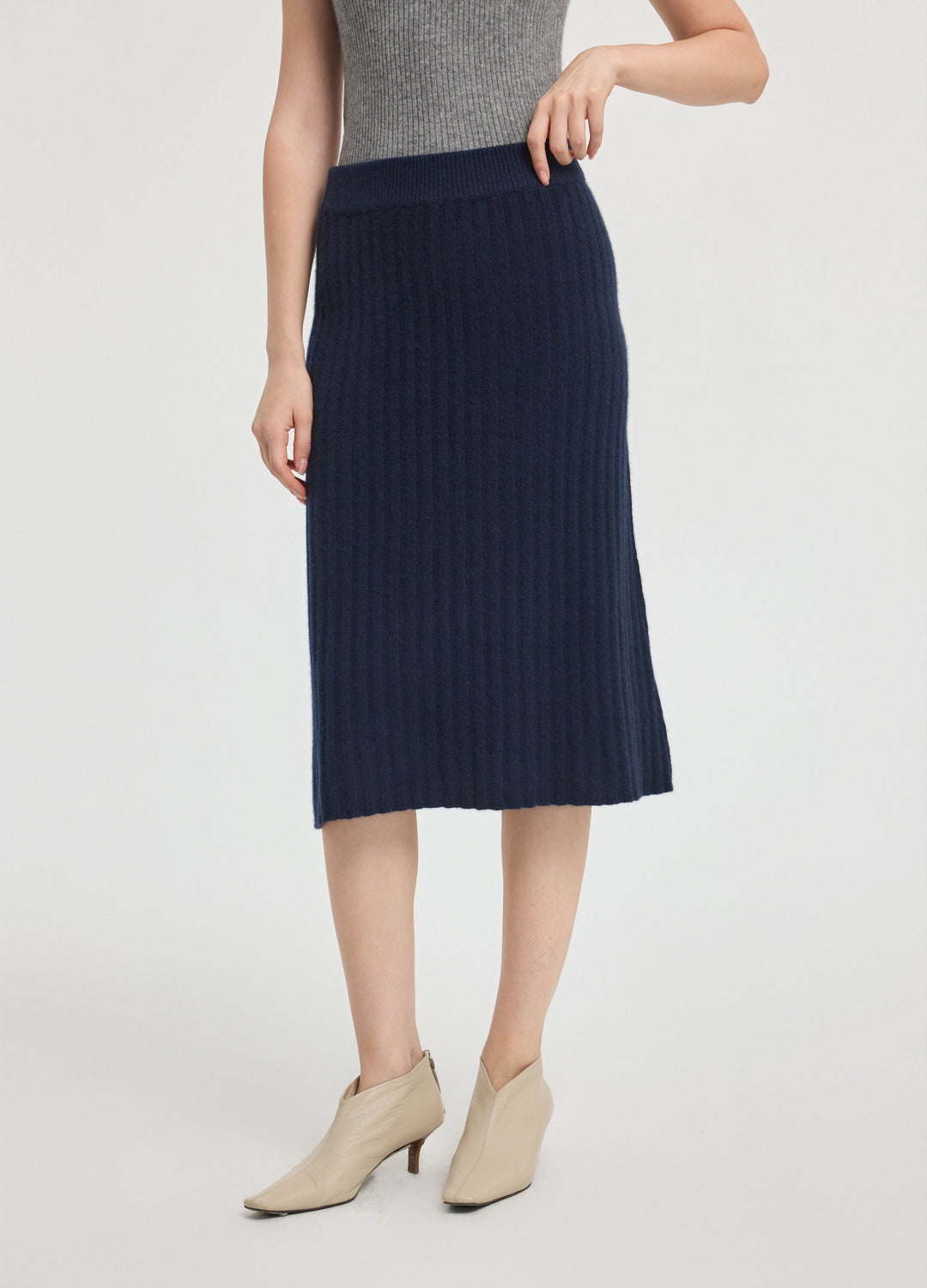 Cashmere Ribbed Midi Skirt