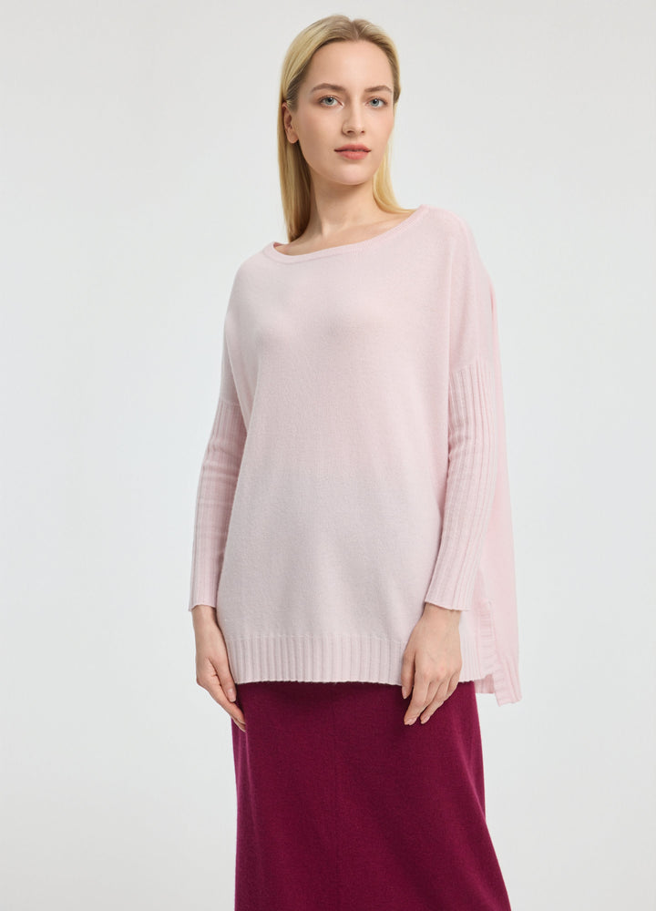 Cashmere Ribbed-Cuff Boat Neck