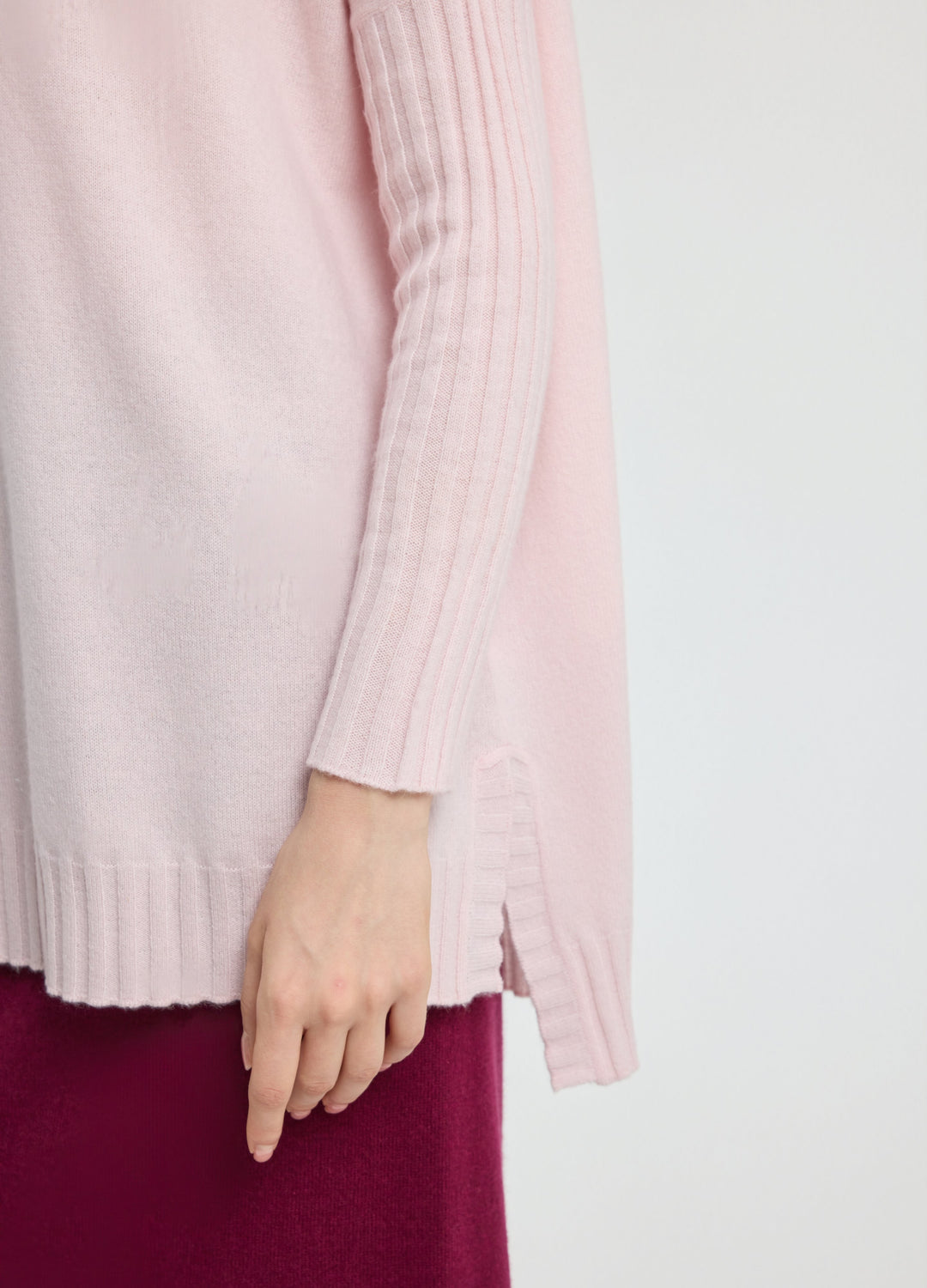 Cashmere Ribbed-Cuff Boat Neck