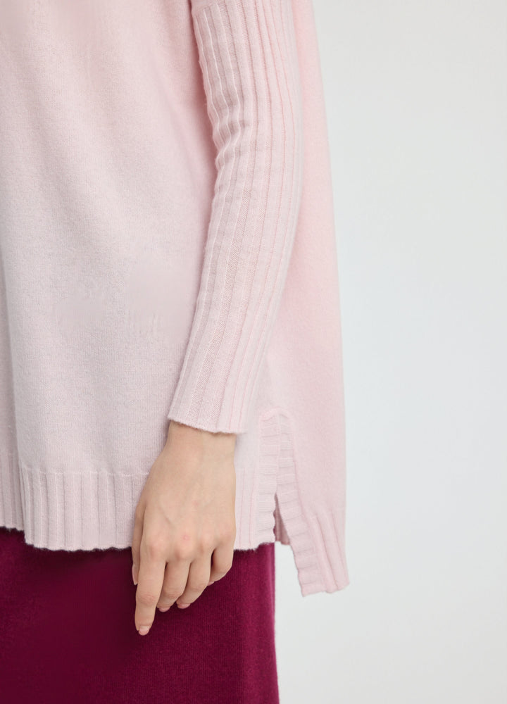 Cashmere Ribbed-Cuff Boat Neck