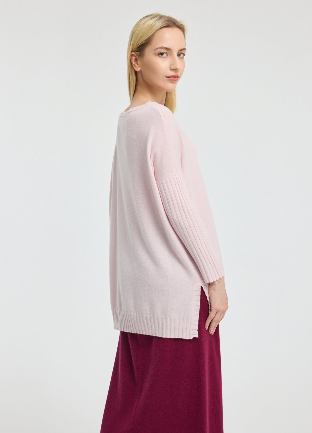 Cashmere Ribbed-Cuff Boat Neck