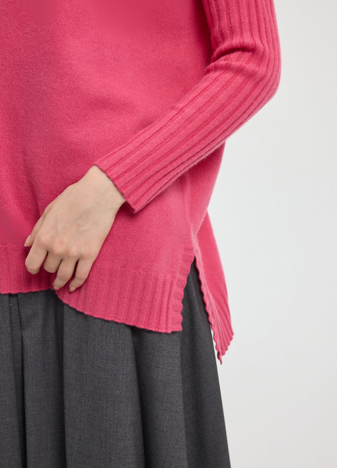 Cashmere Ribbed-Cuff Boat Neck