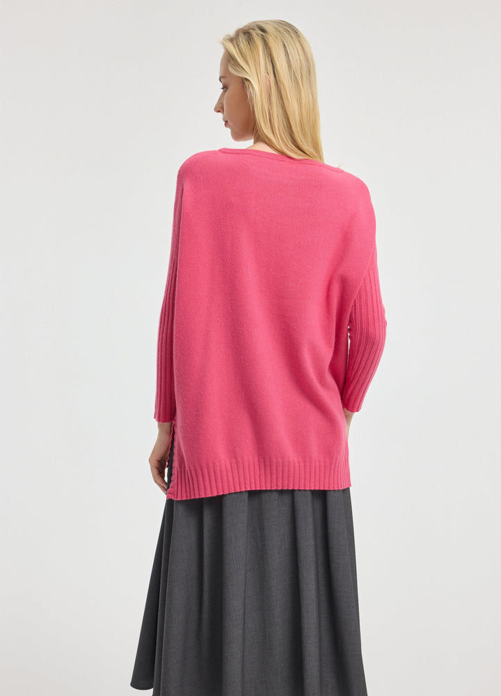 Cashmere Ribbed-Cuff Boat Neck