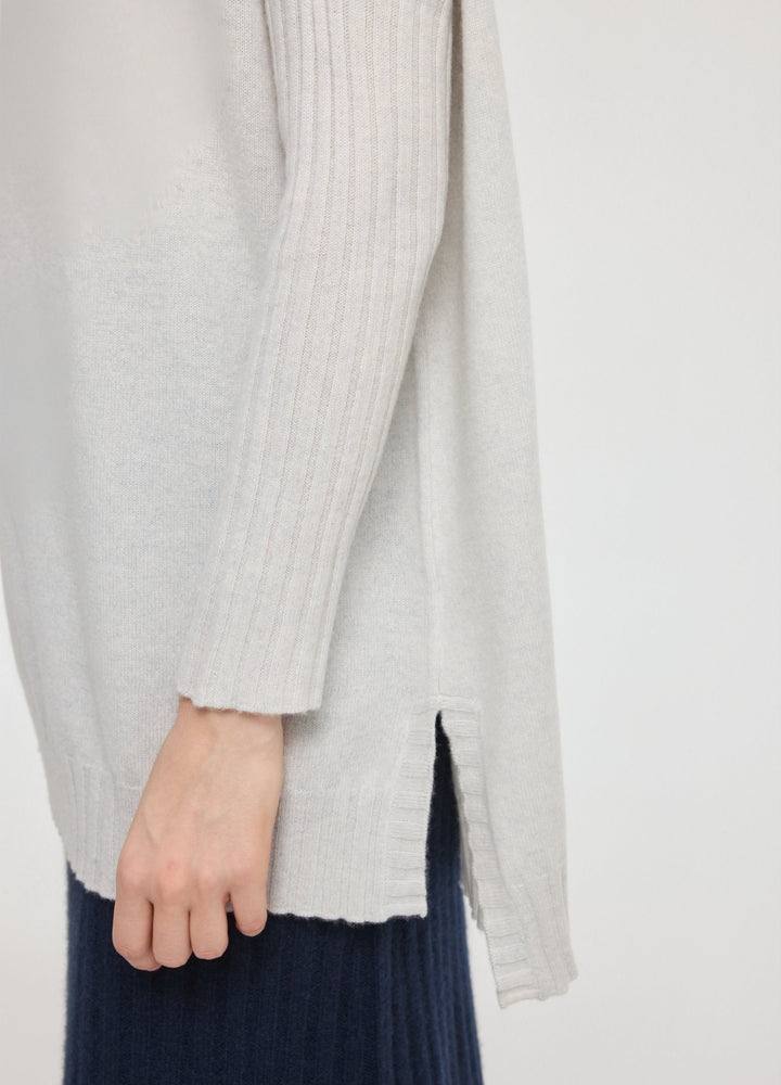 Cashmere Ribbed-Cuff Boat Neck