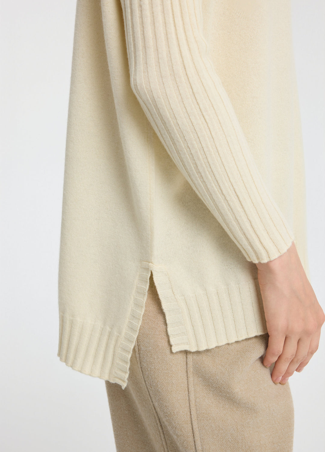 Cashmere Ribbed-Cuff Boat Neck