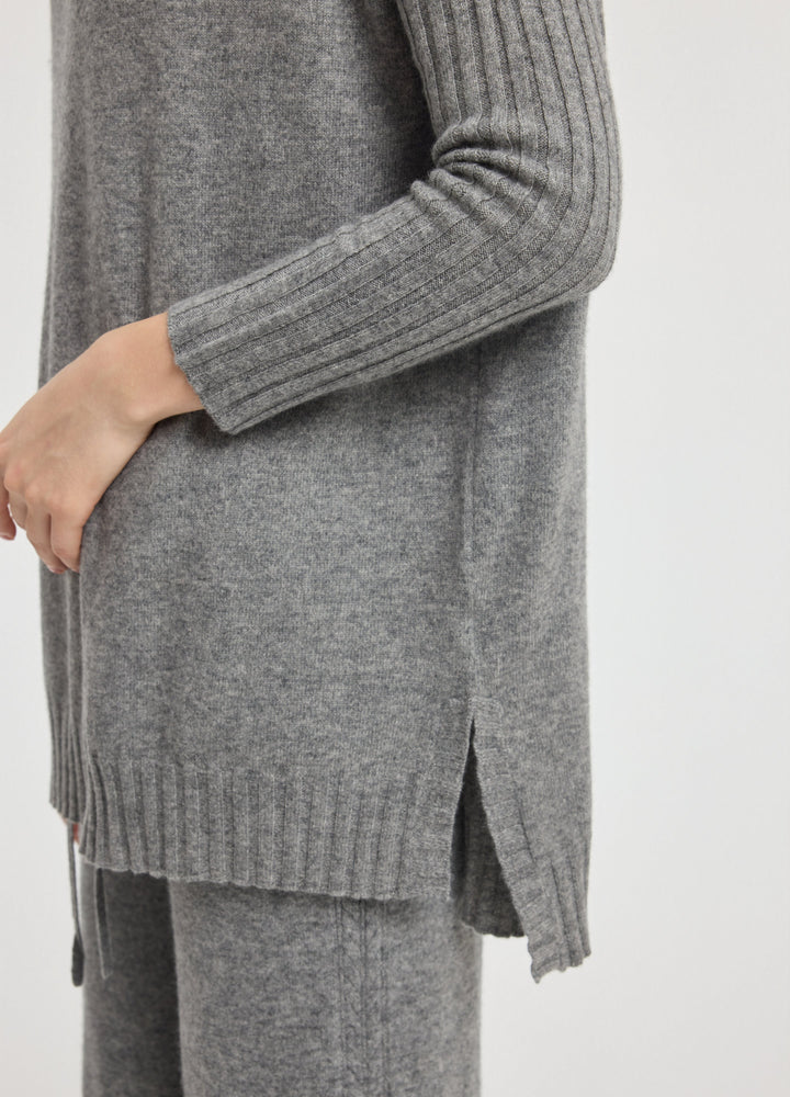 Cashmere Ribbed-Cuff Boat Neck