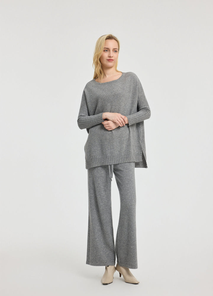 Cashmere Ribbed-Cuff Boat Neck