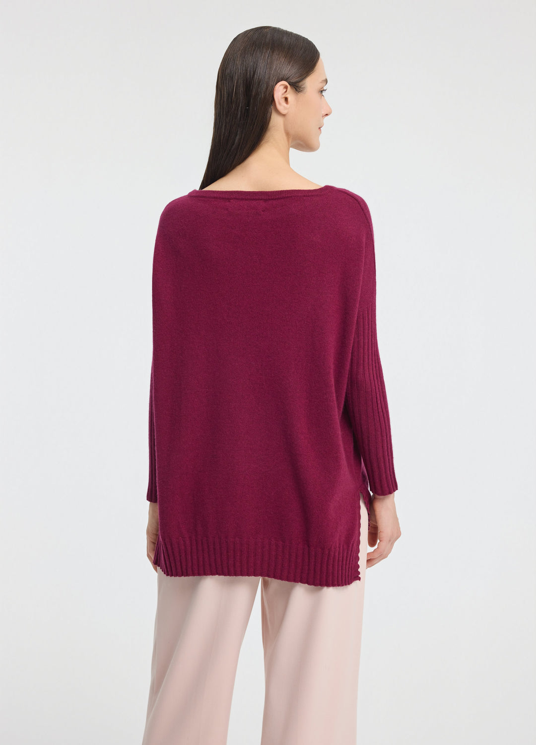 Cashmere Ribbed-Cuff Boat Neck
