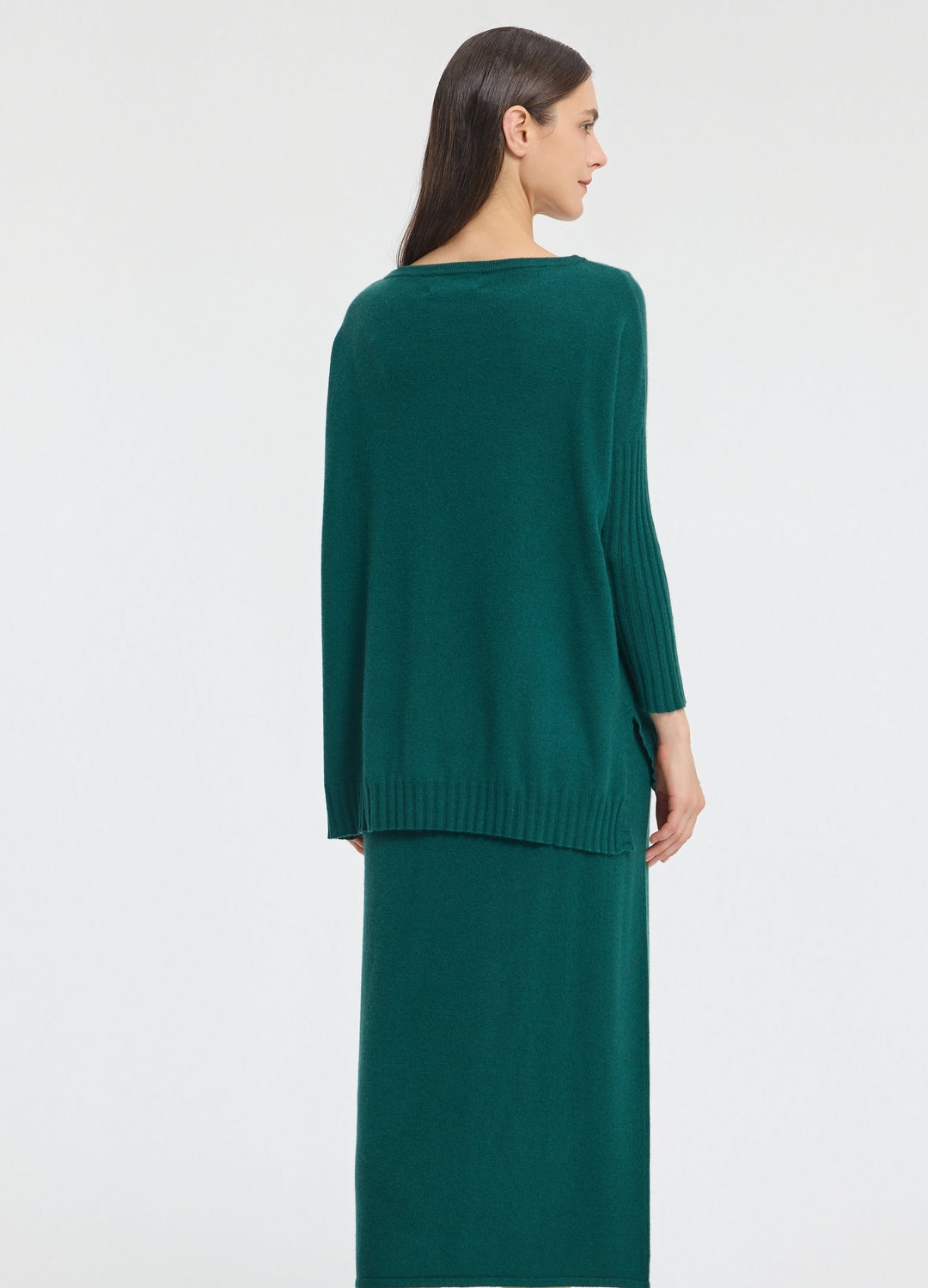 Cashmere Ribbed-Cuff Boat Neck