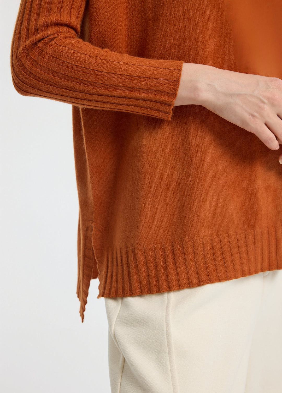 Cashmere Ribbed-Cuff Boat Neck