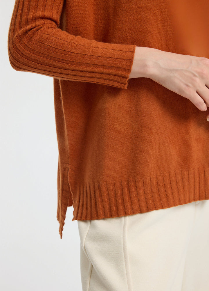 Cashmere Ribbed-Cuff Boat Neck