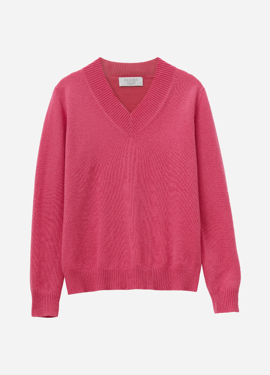 Cashmere Rib-Collar V-Neck