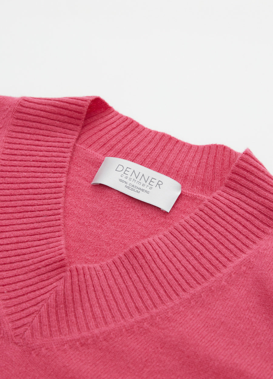 Cashmere Rib-Collar V-Neck