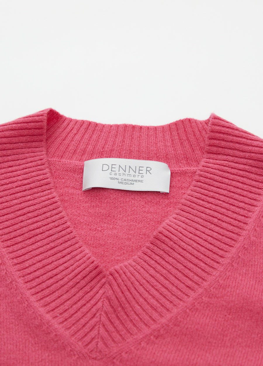 Cashmere Rib-Collar V-Neck