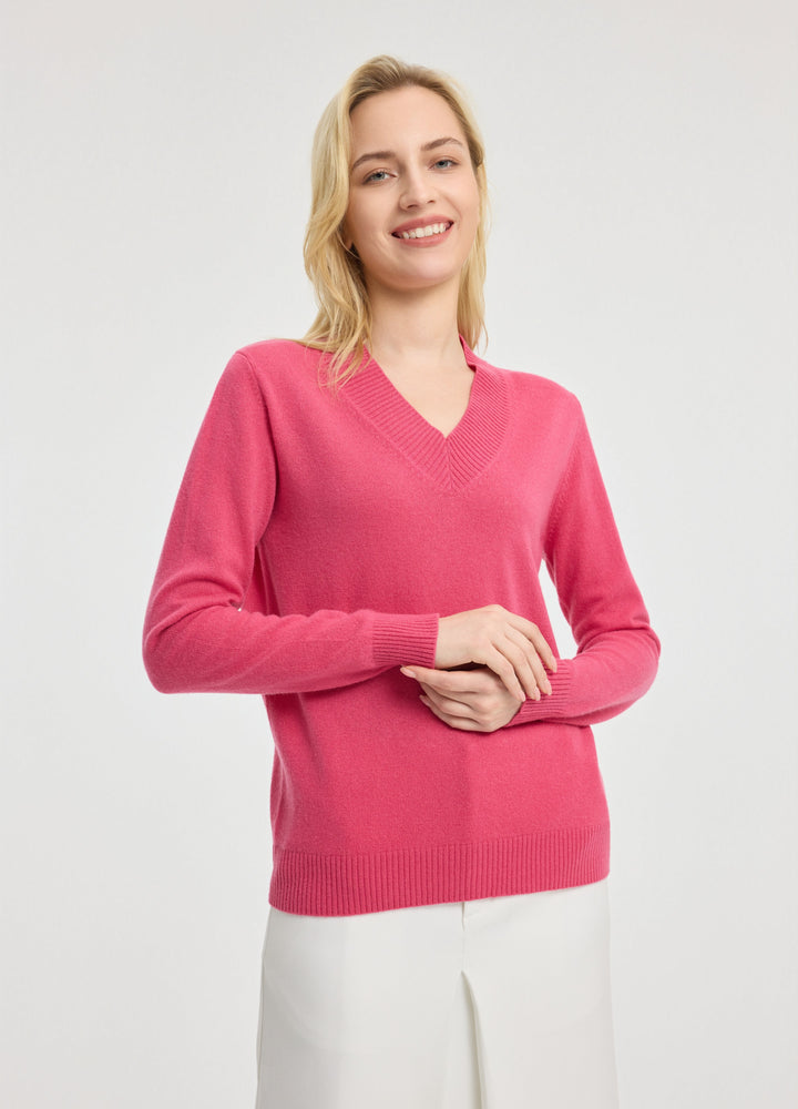 Cashmere Rib-Collar V-Neck