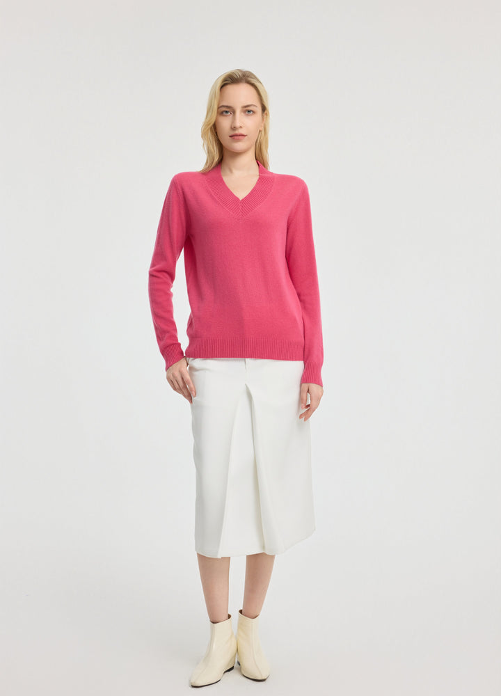 Cashmere Rib-Collar V-Neck