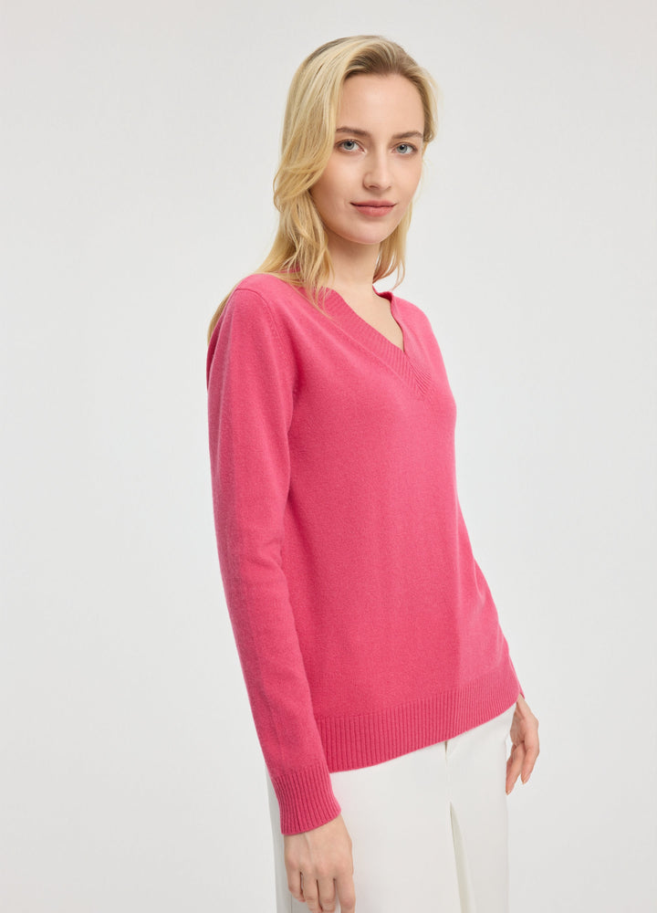 Cashmere Rib-Collar V-Neck