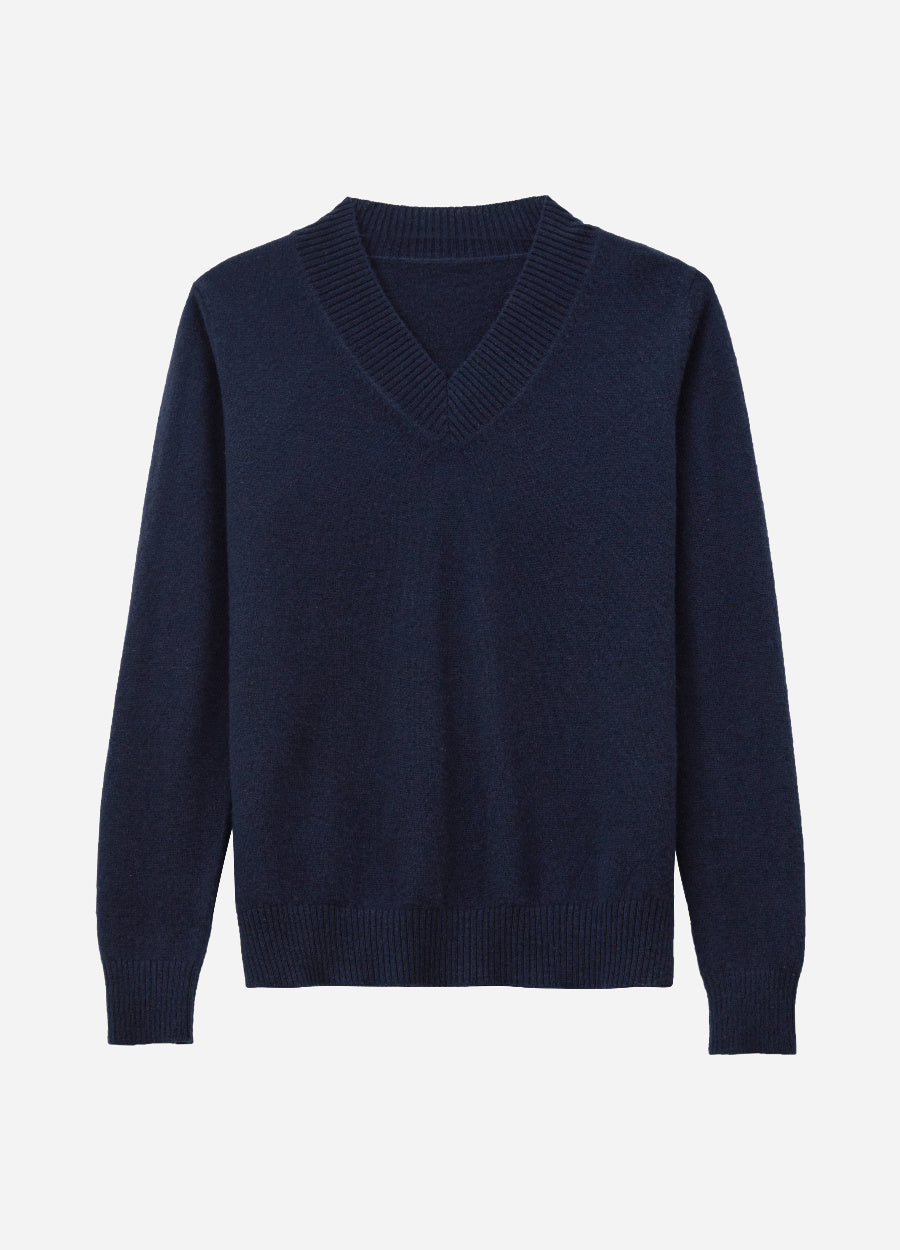 Cashmere Rib-Collar V-Neck