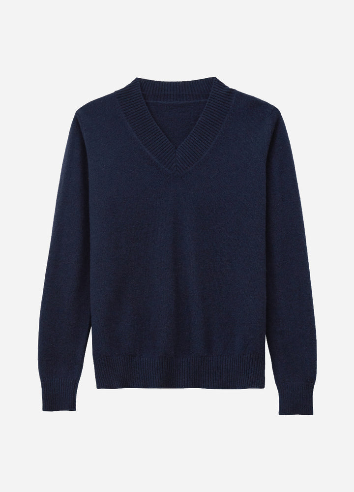 Cashmere Rib-Collar V-Neck