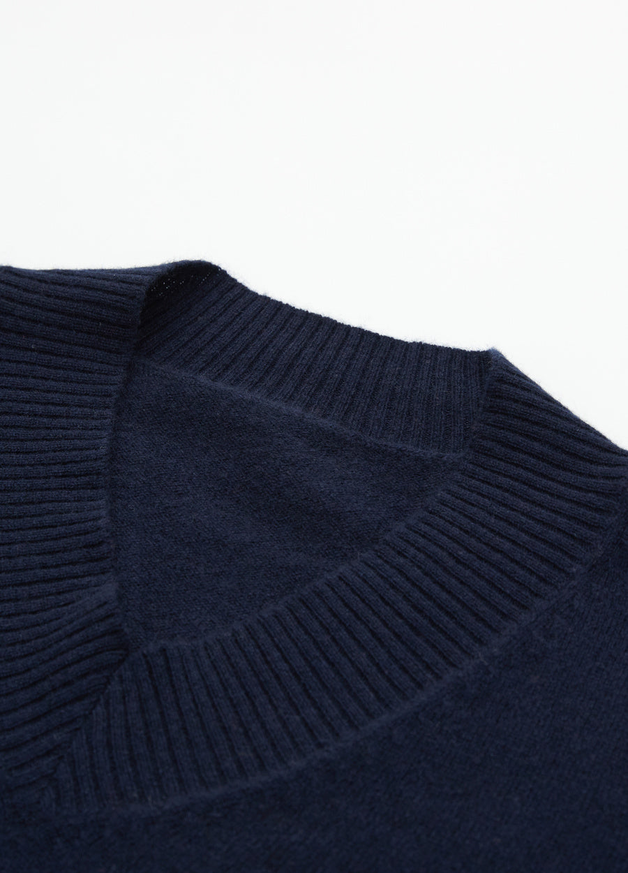 Cashmere Rib-Collar V-Neck