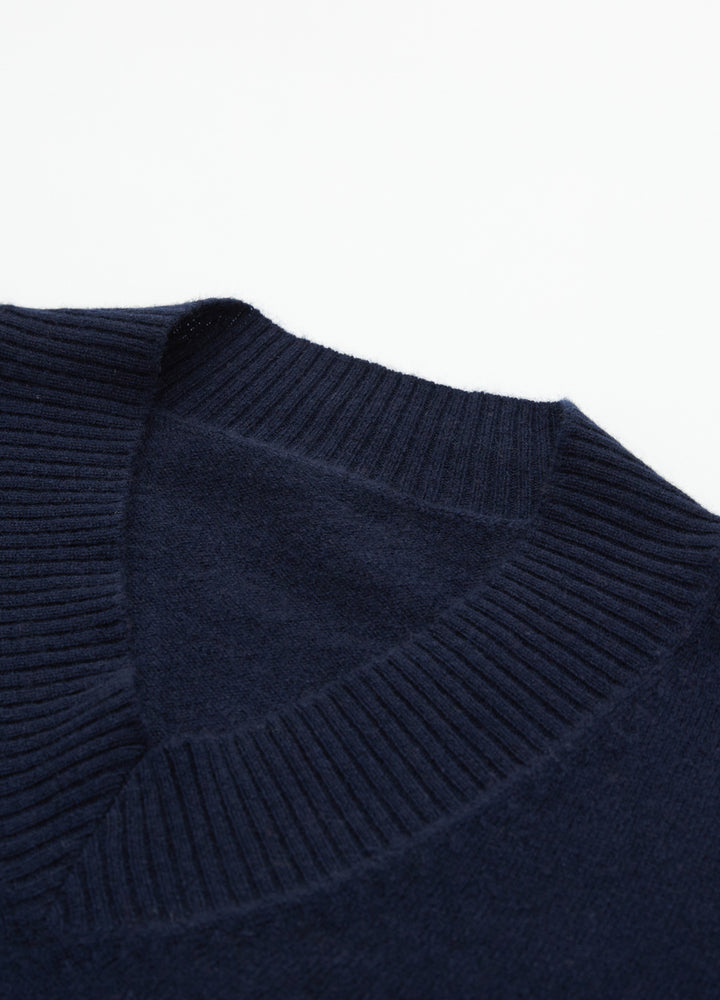 Cashmere Rib-Collar V-Neck