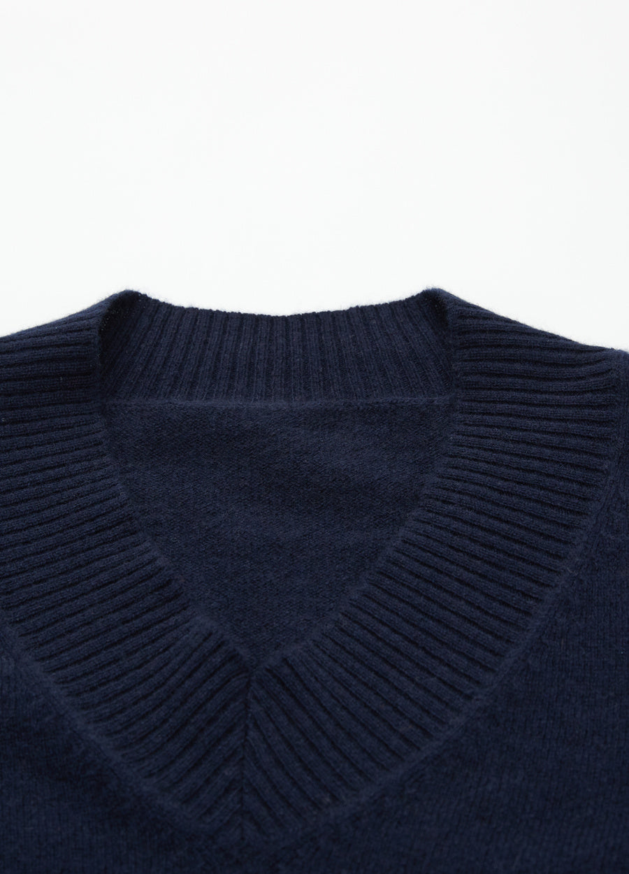 Cashmere Rib-Collar V-Neck