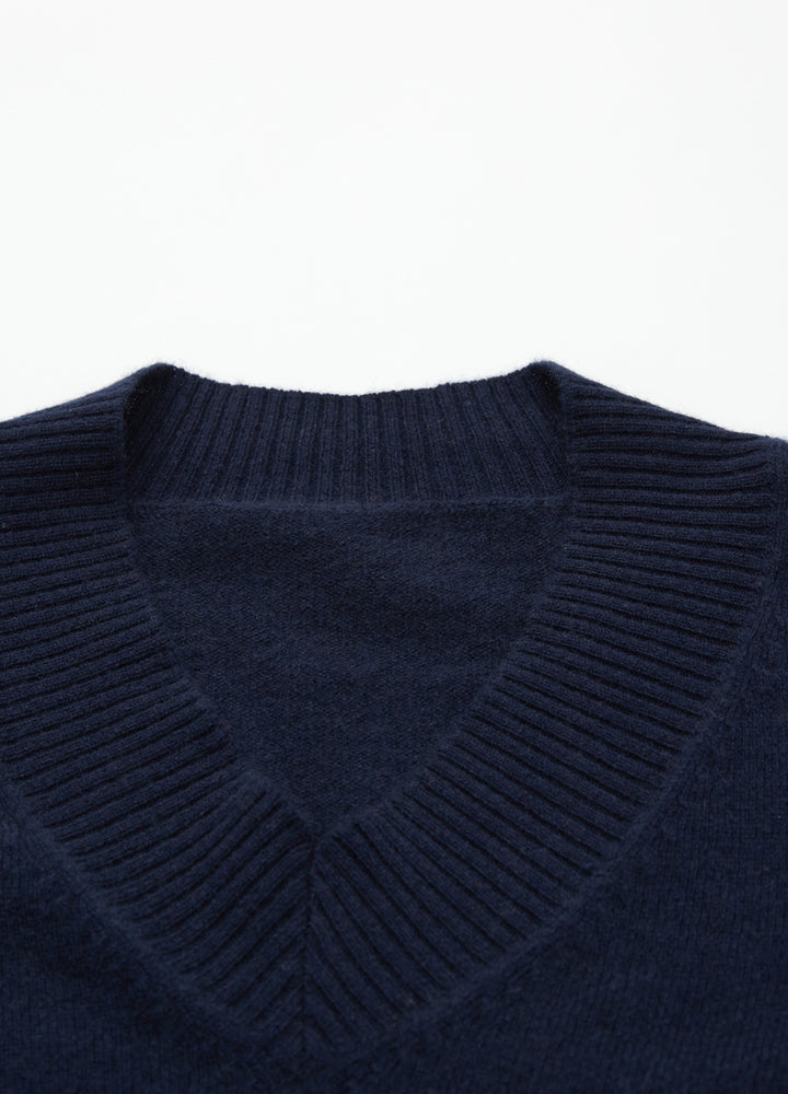 Cashmere Rib-Collar V-Neck