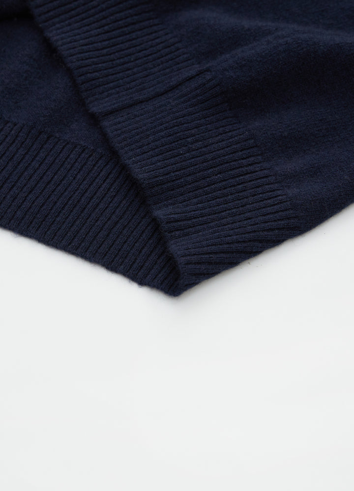 Cashmere Rib-Collar V-Neck
