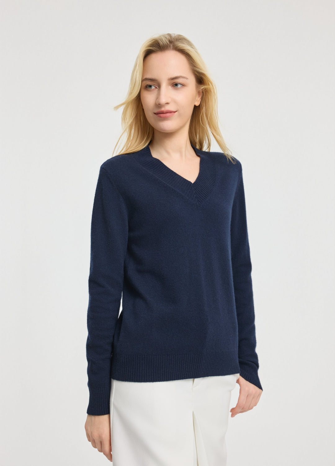 Cashmere Rib-Collar V-Neck