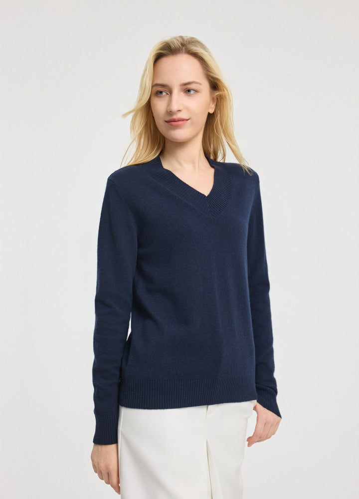 Cashmere Rib-Collar V-Neck