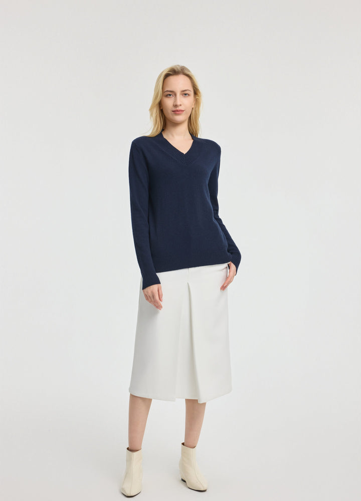 Cashmere Rib-Collar V-Neck