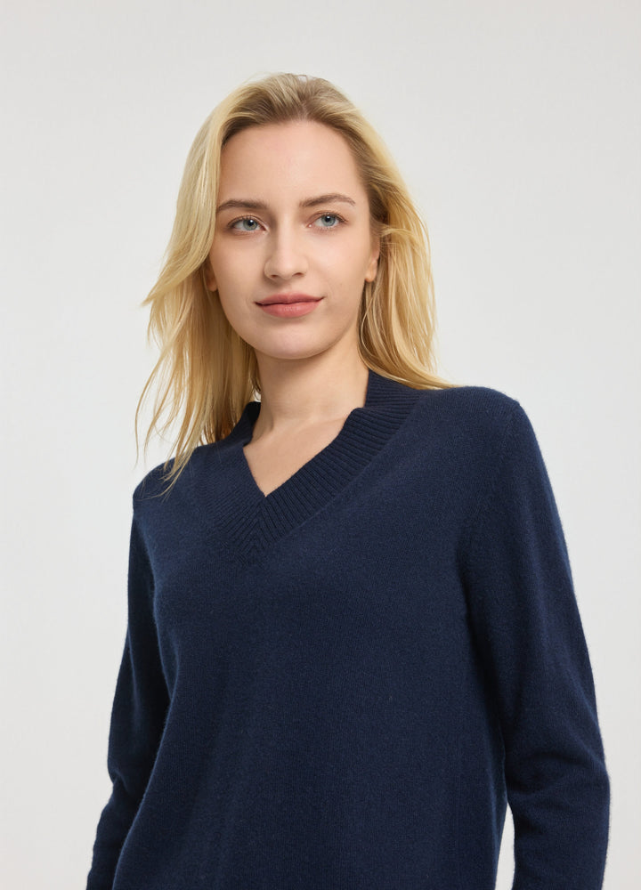 Cashmere Rib-Collar V-Neck